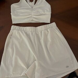 ALO Yoga White Sports Bra and Shorts Set